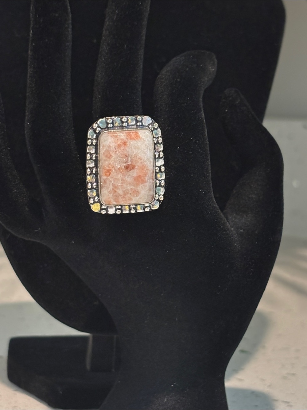 Sunstone Gemstone Statement Ring Size 7 - Picture 5 of 10